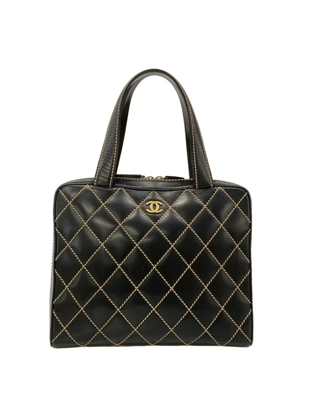 Chanel Handbag Wild Stitch Black Matte Gold Leather